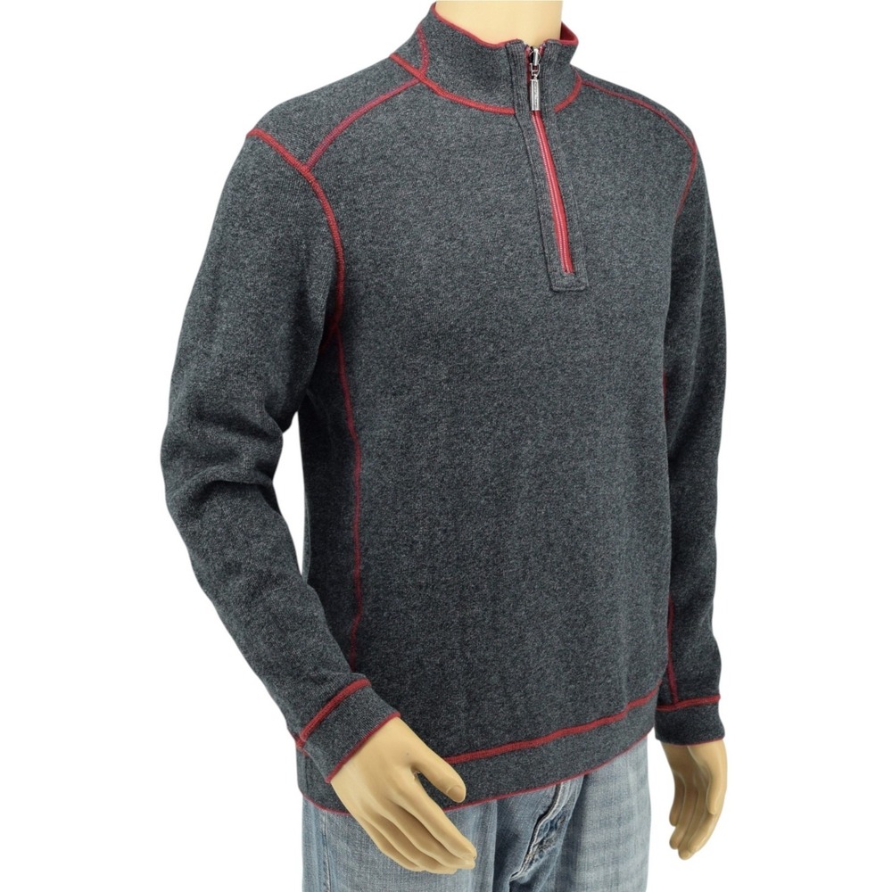 Tommy Bahama FLIPSIDE Reversible 1/4 Zip Sweater Men's L Burgundy Charcoal - Picture 5 of 15